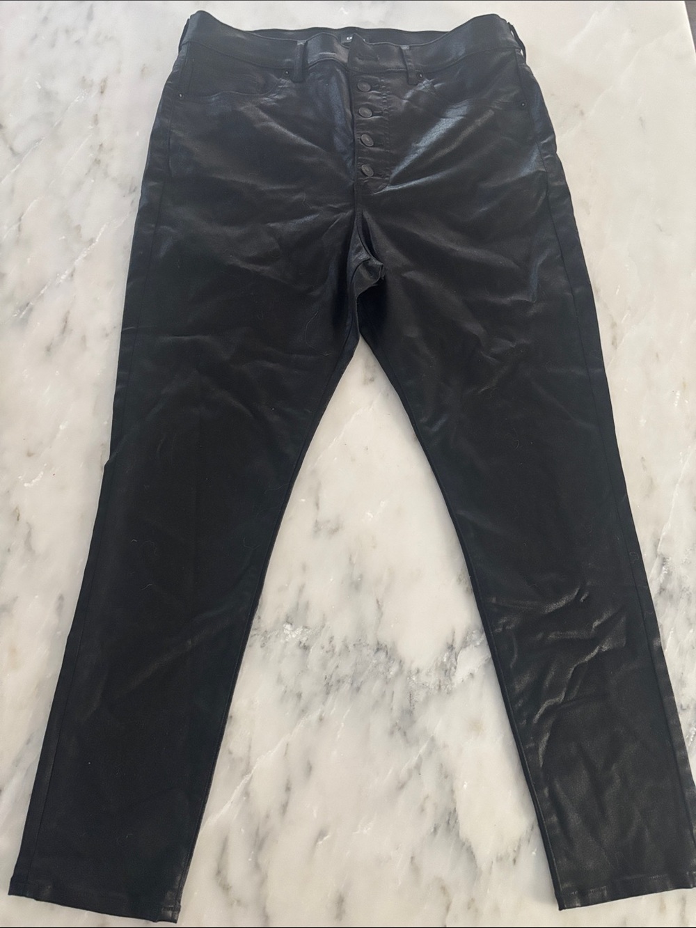Express Black Coated Skinny Pants with Button Fly